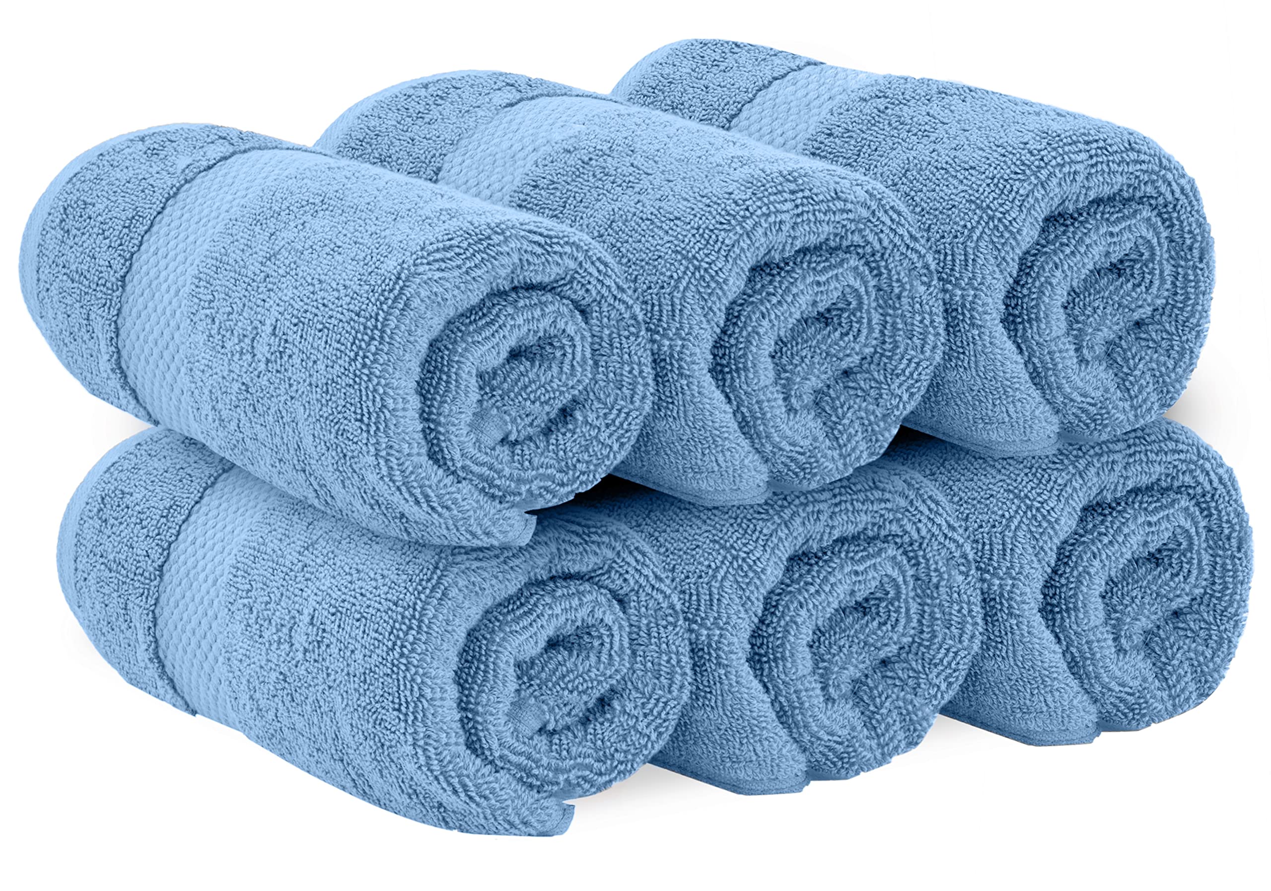 White Classic folded towels on a rack show premium softness and organization.