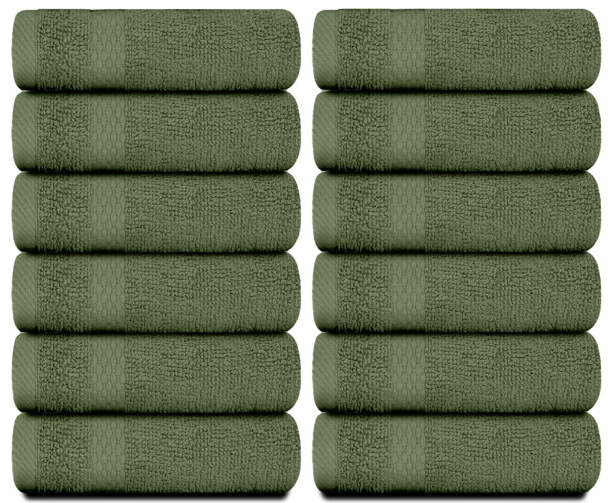 White Classic forest green washcloth closeup weave shows durable cotton texture