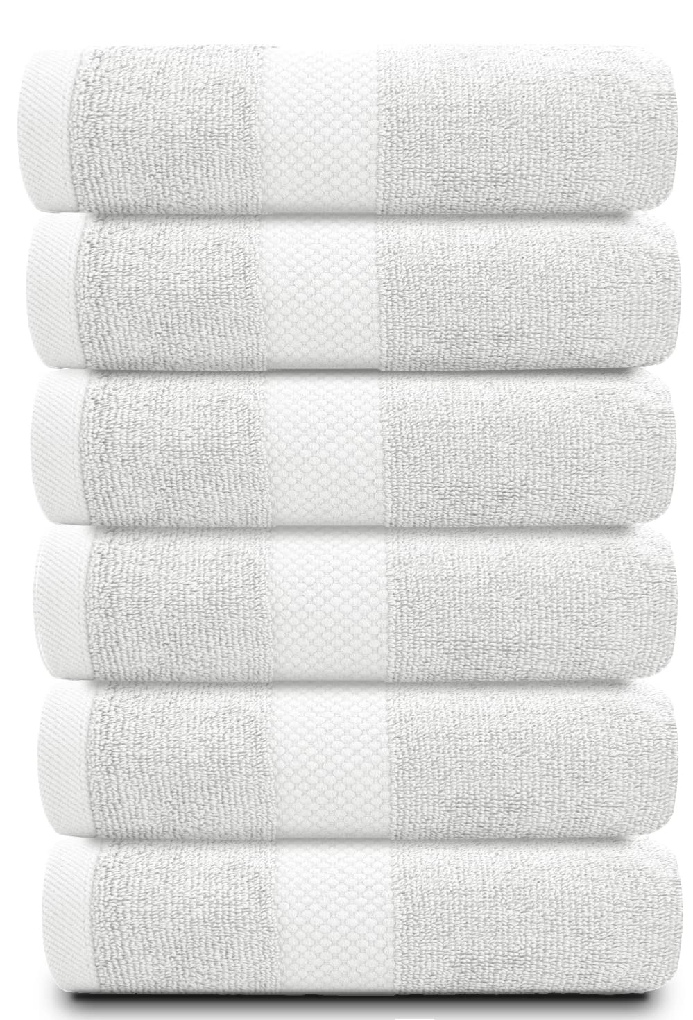 White Classic hotel collection hand towels absorbent weave close-up for spa-like bathrooms.
