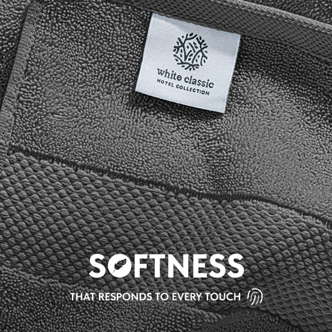 White Classic hotel collection washcloth with reinforced double-needle stitching.