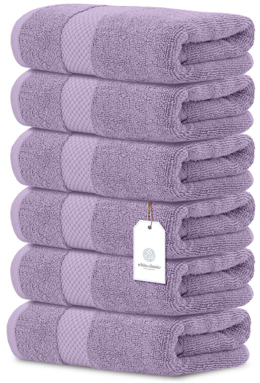 White Classic lavender hand towel 16x30 on display for generous drying space.