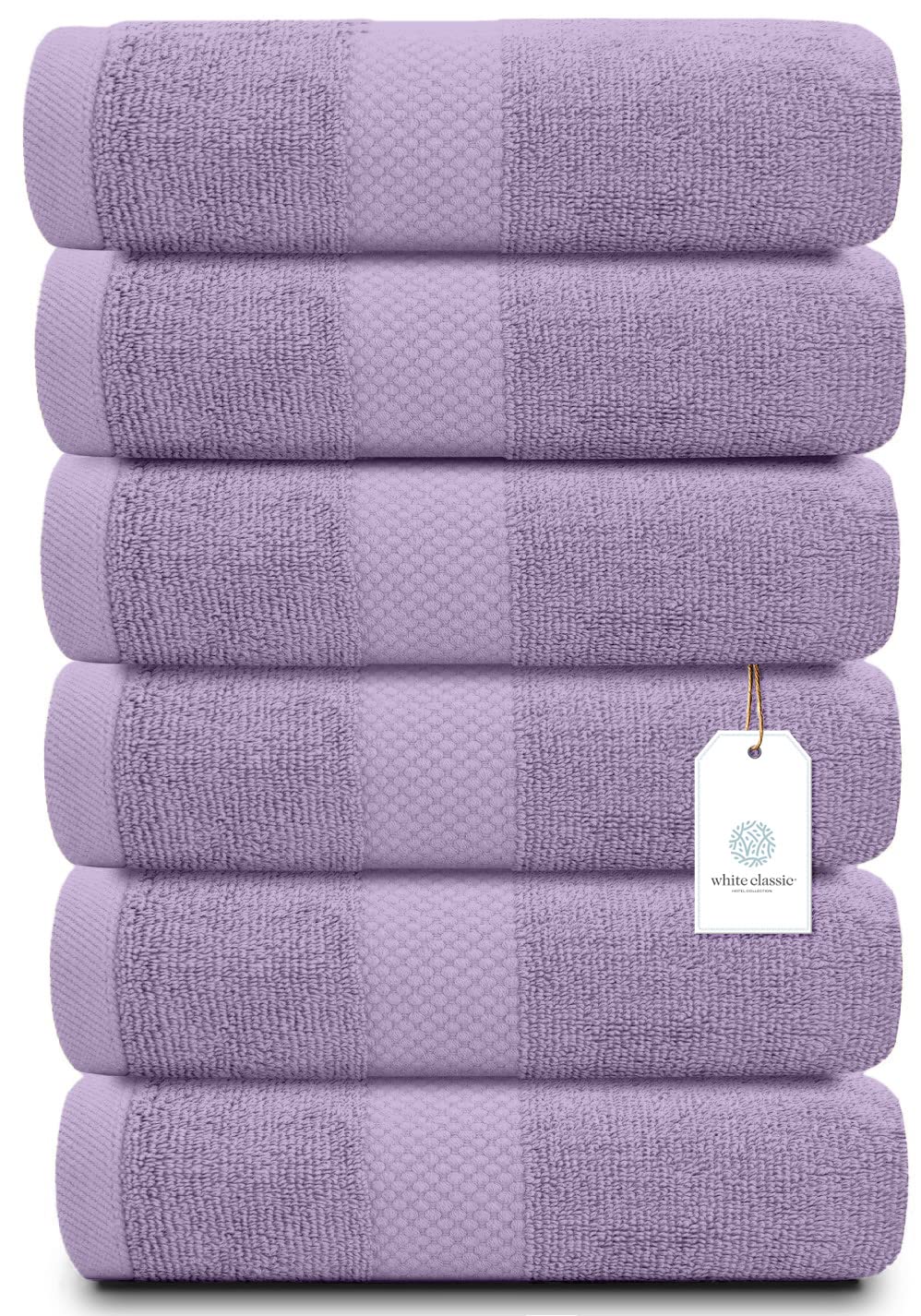 White Classic lavender hand towel folded, plush softness for daily use.