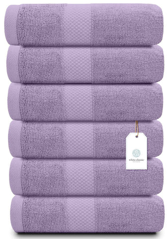 White Classic lavender hand towel folded, plush softness for daily use.