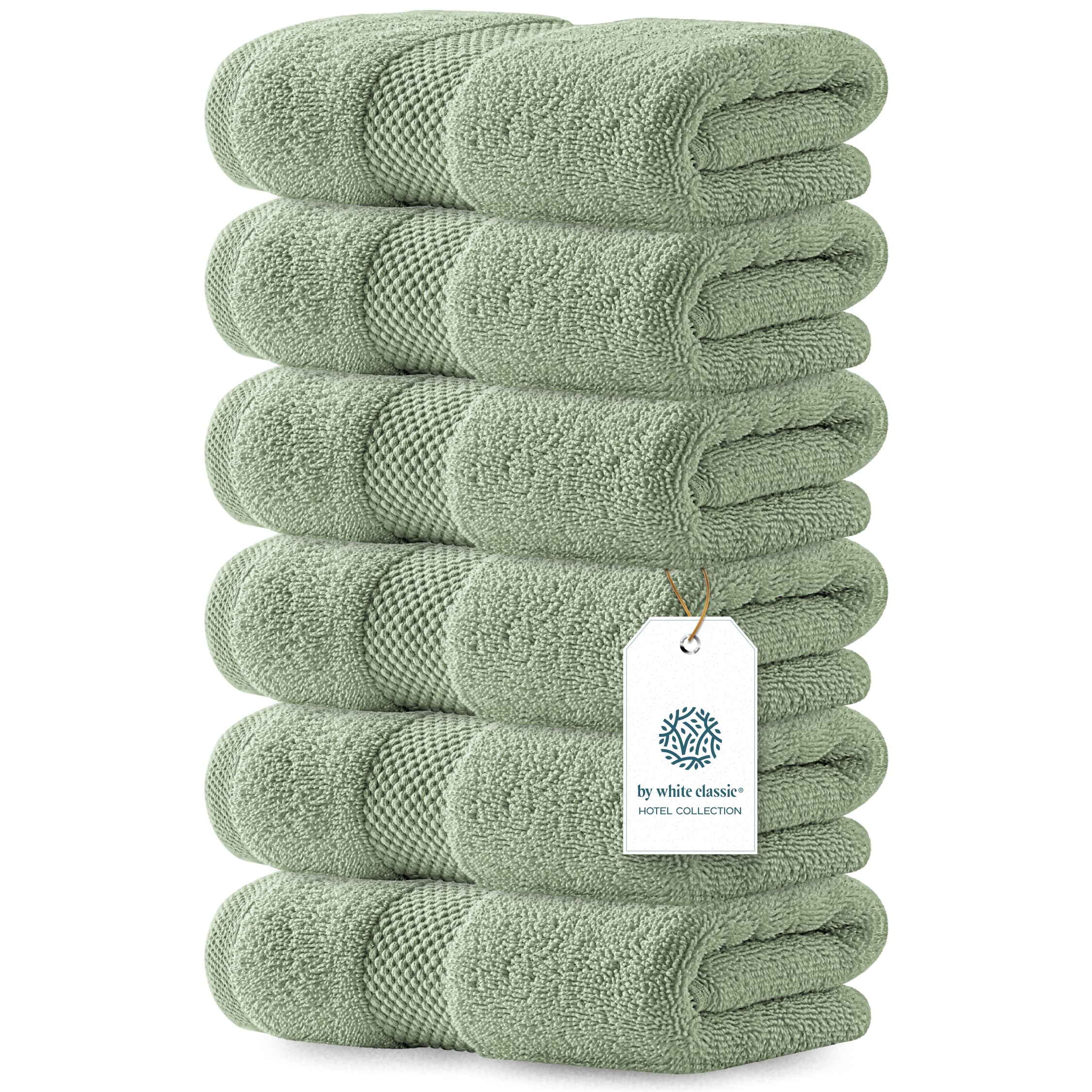 White Classic light green towels 16x30 showing hotel-style softness and quick-dry performance.