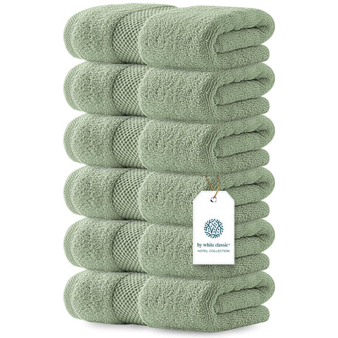 White Classic light green towels 16x30 showing hotel-style softness and quick-dry performance.