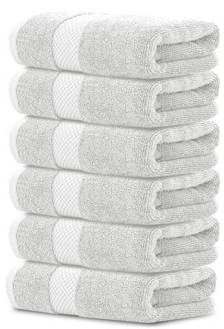 White Classic luxury silver hand towel close-up showing plush Turkish cotton fibers for daily use.