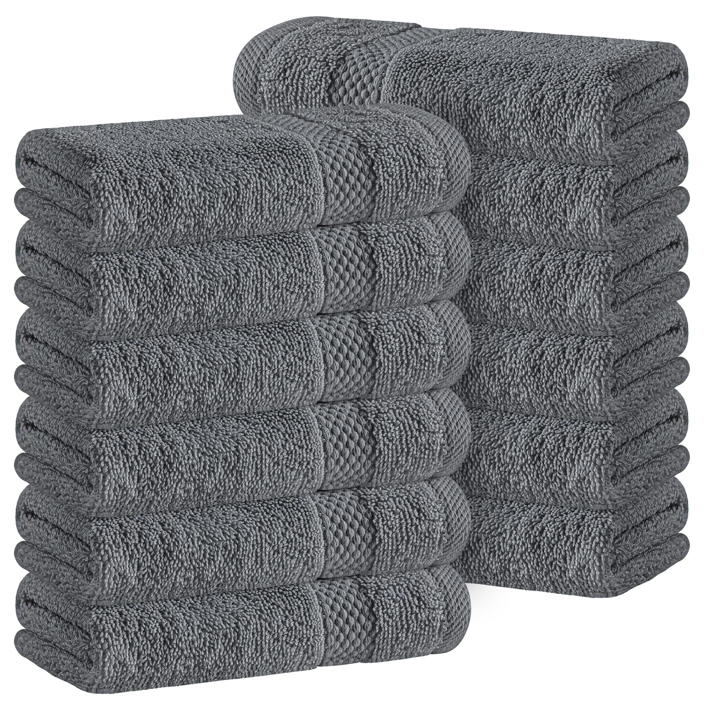 White Classic luxury washcloths 13x13 650 GSM in dark gray, plush and highly absorbent.
