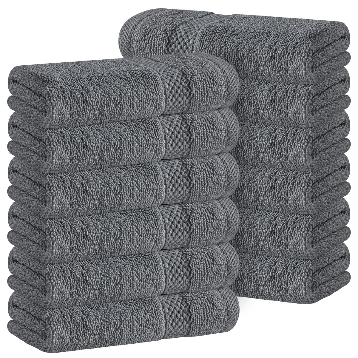 White Classic luxury washcloths 13x13 650 GSM in dark gray, plush and highly absorbent.