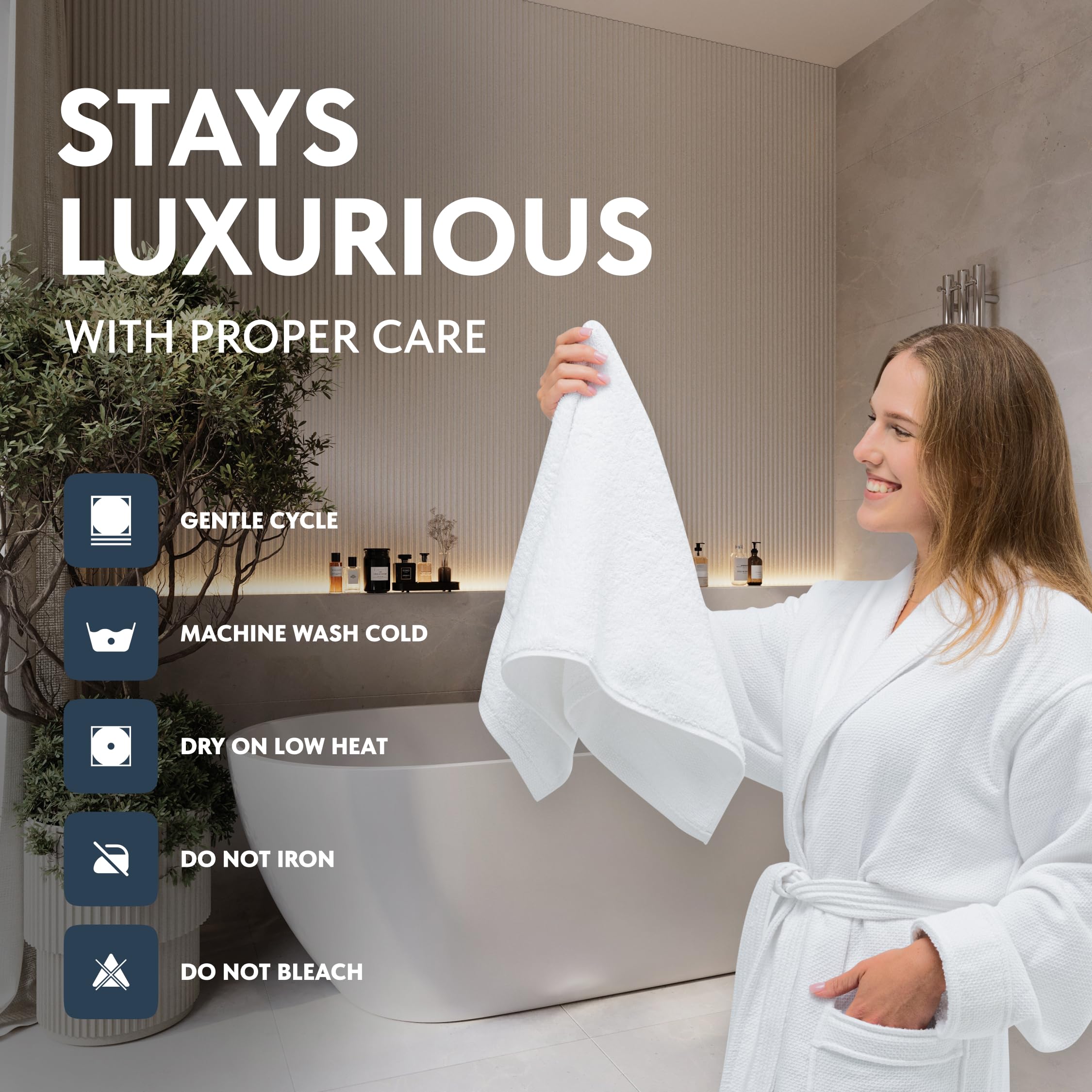 White Classic Luxury White Hand Towels edge stitching detail for durability.