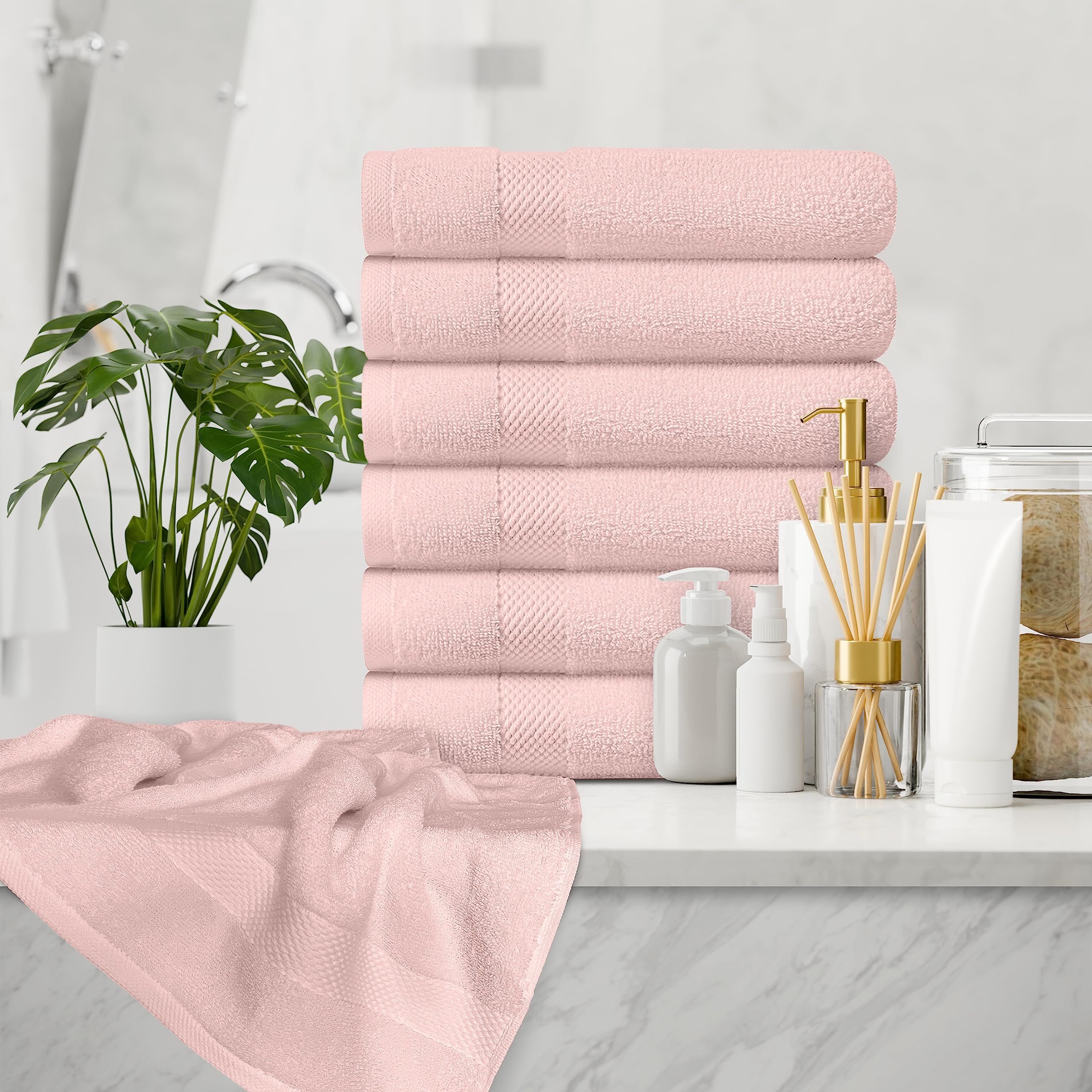 White Classic pink towel demonstrating high absorbency and quick-dry feel.
