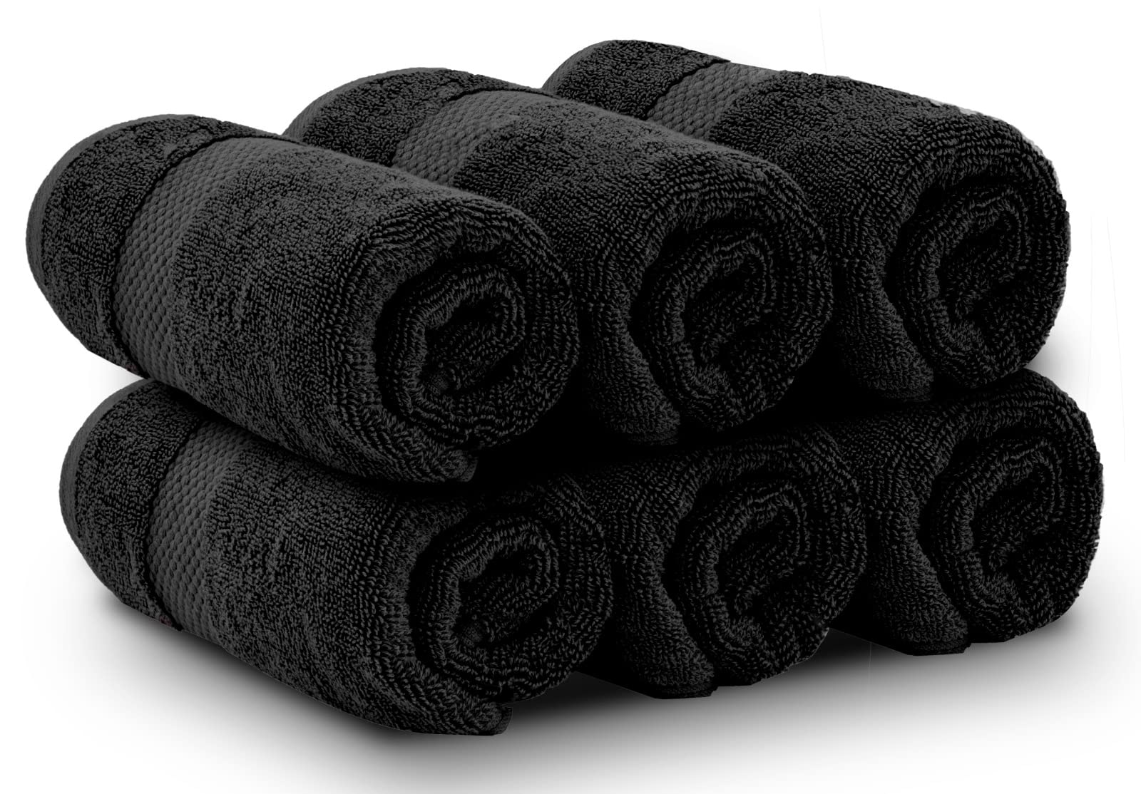 White Classic six-piece set; hotel collection hand towels ideal for spa and dorm.