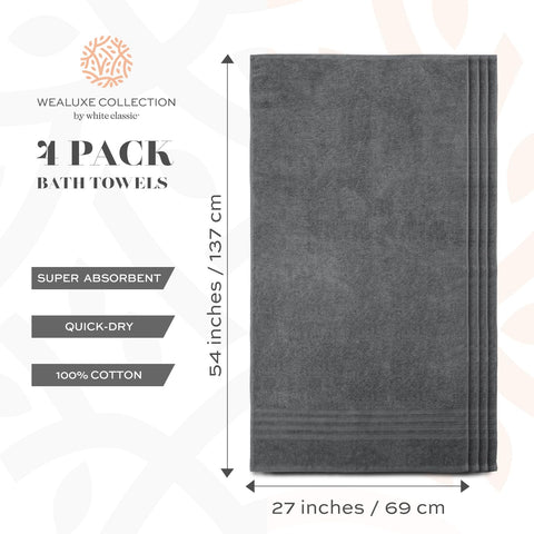 White Classic Wealuxe grey bath towel 27x54 inches displayed on rack