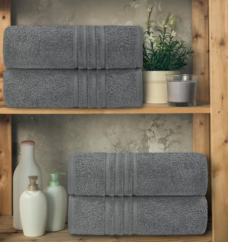 White Classic Wealuxe grey bath towels arranged in hotel style with lint-free care