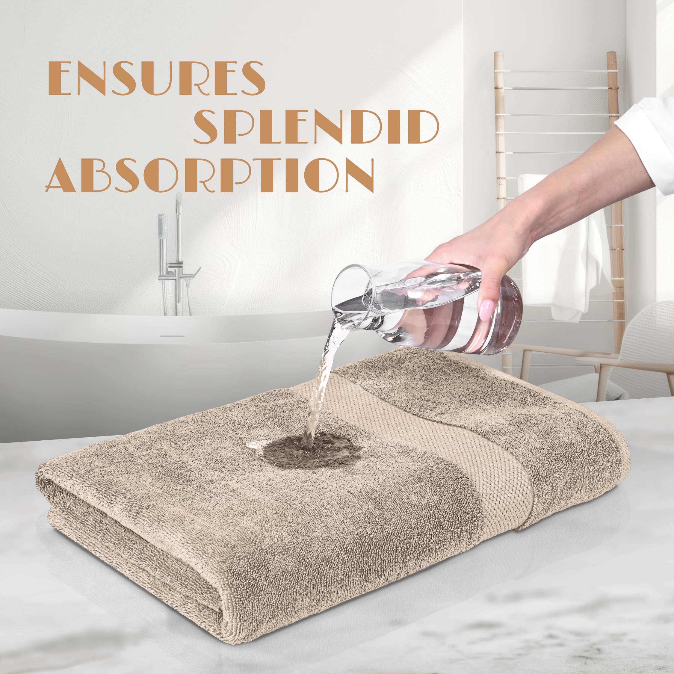 White Classic Wealuxe taupe towel in gym or hotel setting demonstrates versatile performance.