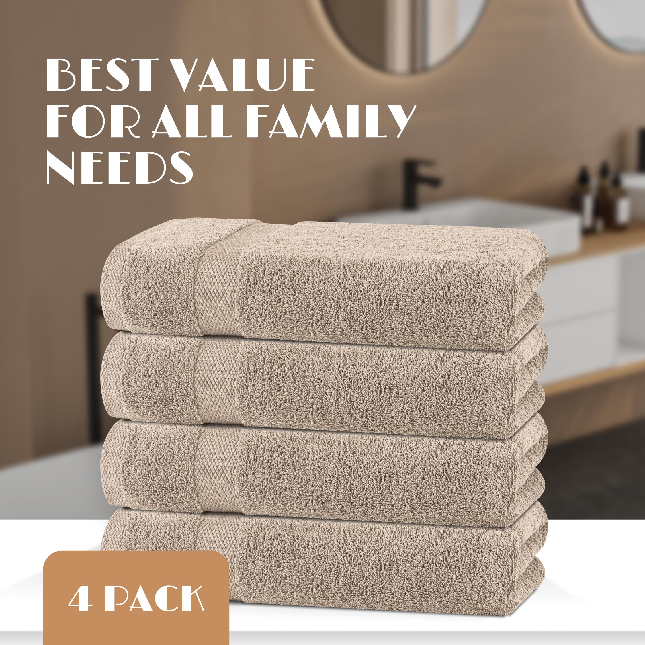 White Classic Wealuxe taupe towel texture and weight convey durability for daily use.