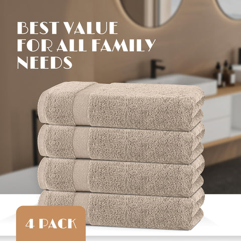 White Classic Wealuxe taupe towel texture and weight convey durability for daily use.