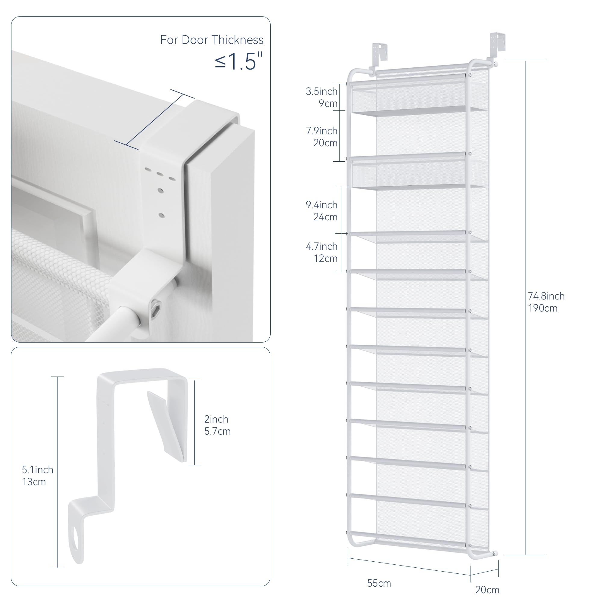 Whitmor 11-tier hanging shoe rack in assembly pose demonstrating space-saving door storage