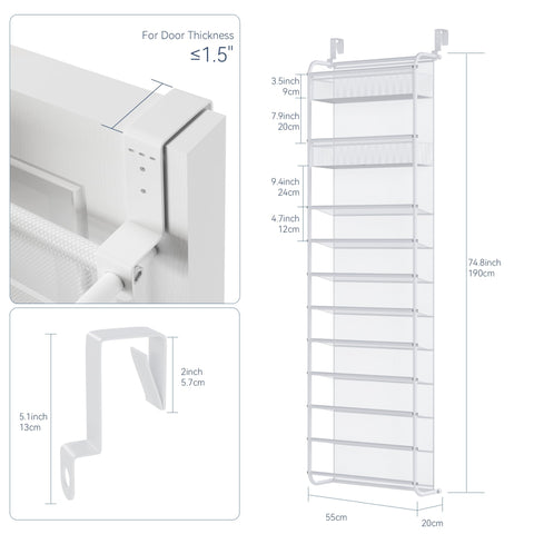 Whitmor 11-tier hanging shoe rack in assembly pose demonstrating space-saving door storage