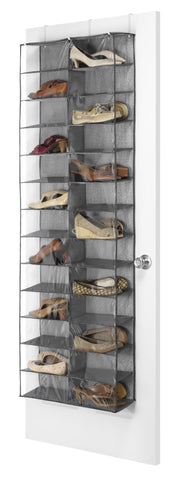 Whitmor 26-pocket organizer shows shoes in see-through pockets for quick access.