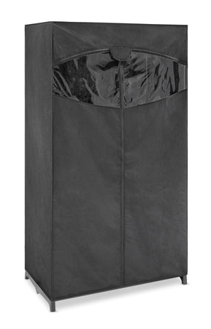 Whitmor 36-inch closet with double doors and fabric cover protects clothes from dust.