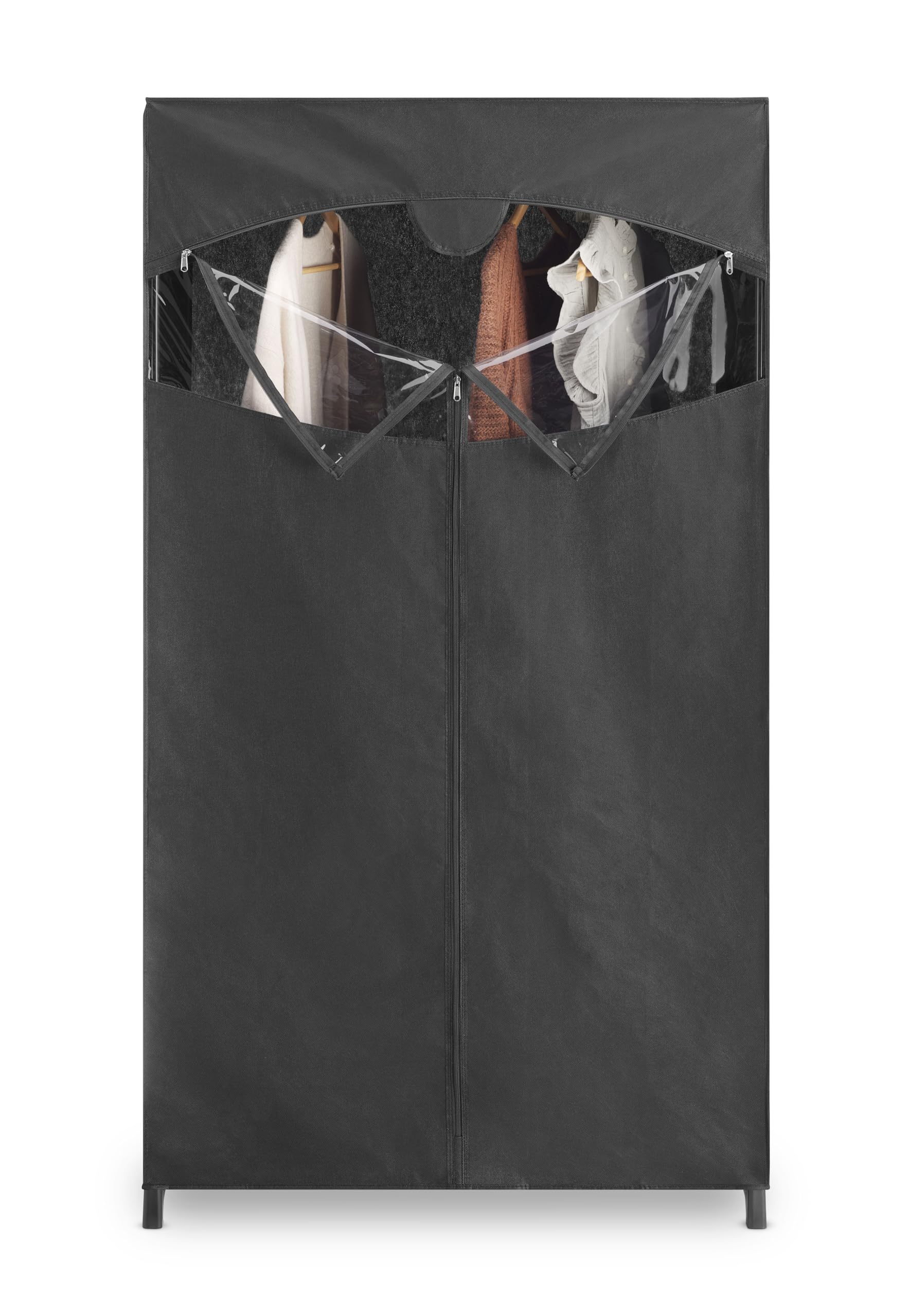 Whitmor portable closet shows metal hanging bar for organized garments.