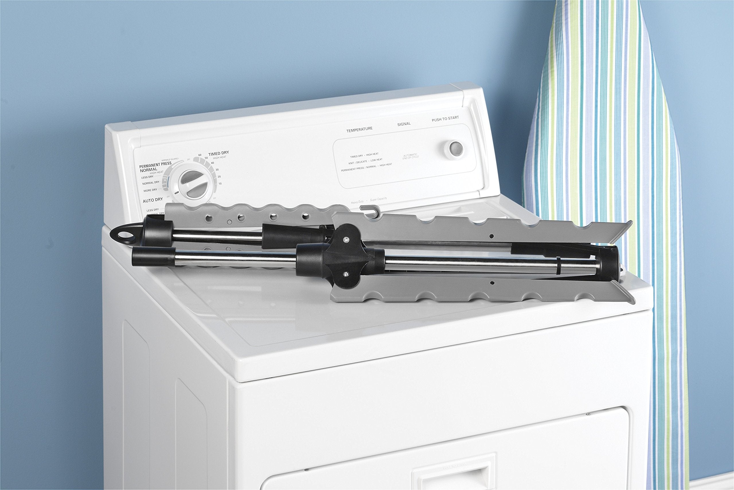 Whitmor 36-item capacity garment rack keeps large laundry loads organized.