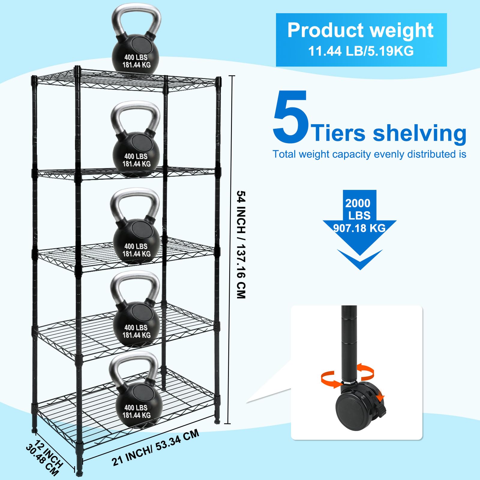 Whitmor 5-Tier Shelving Unit with adjustable shelves for flexible organization.