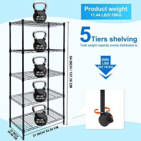 Whitmor 5-Tier Shelving Unit with adjustable shelves for flexible organization.
