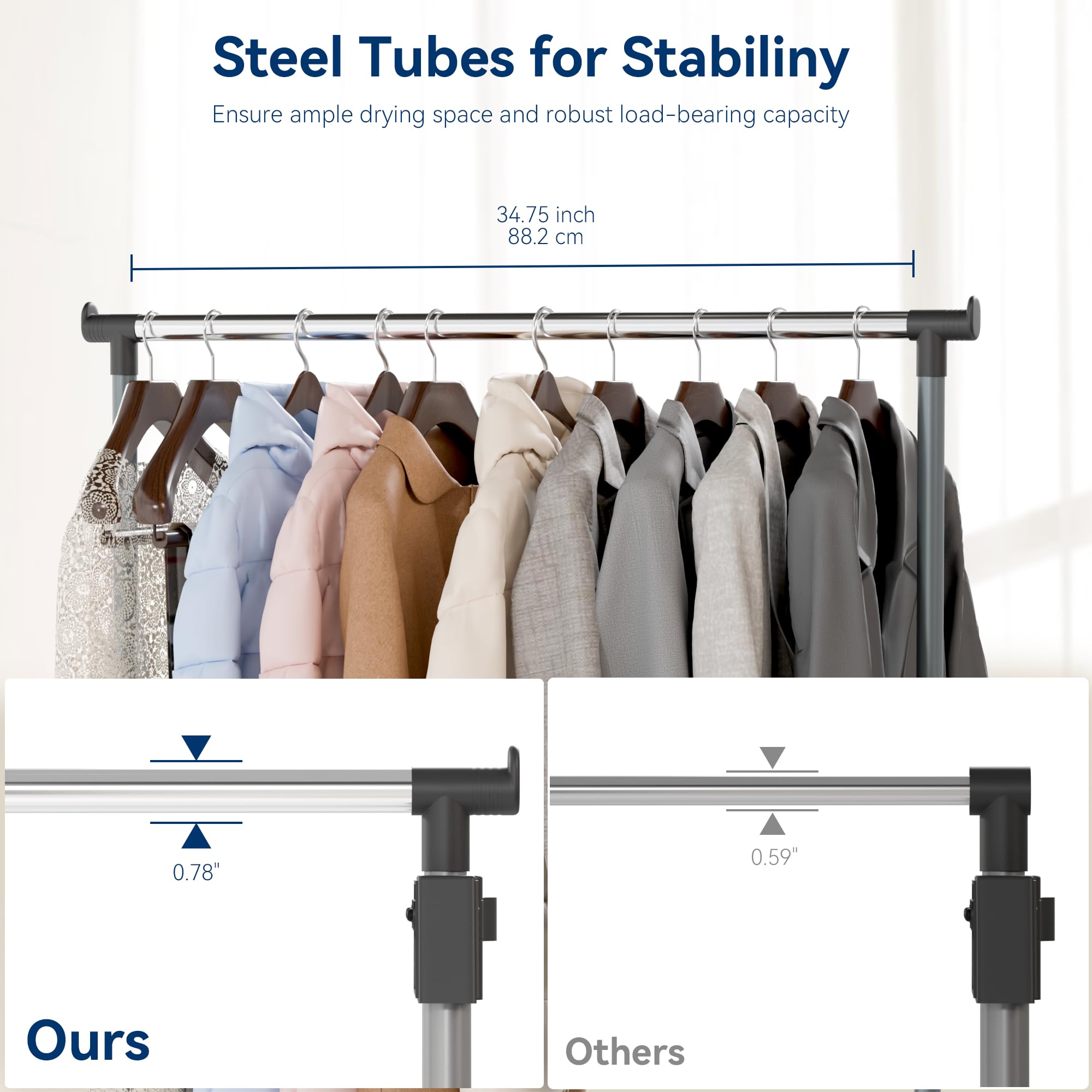 Whitmor adjustable-height garment rack offering customizable hanging space.