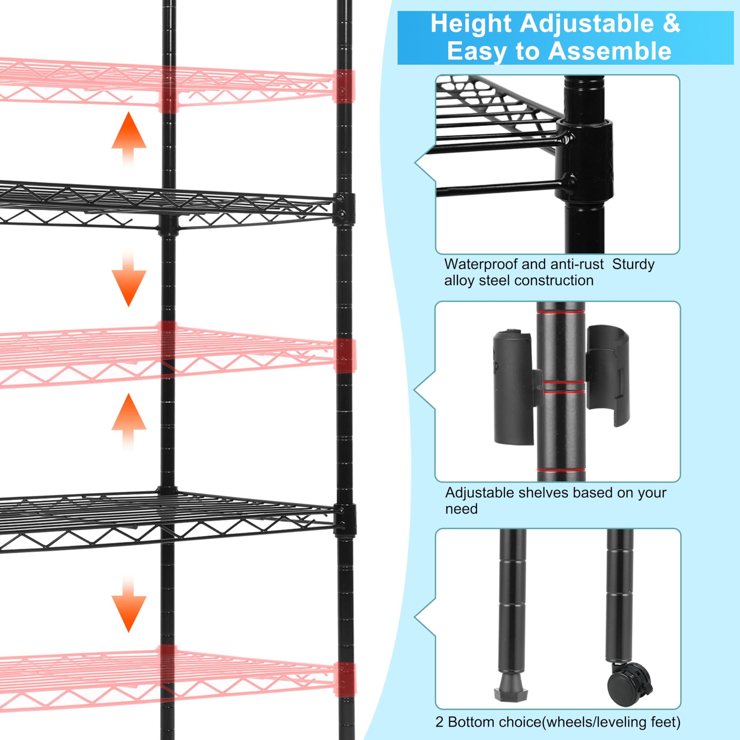 Whitmor alloy steel construction with black finish for durable storage.