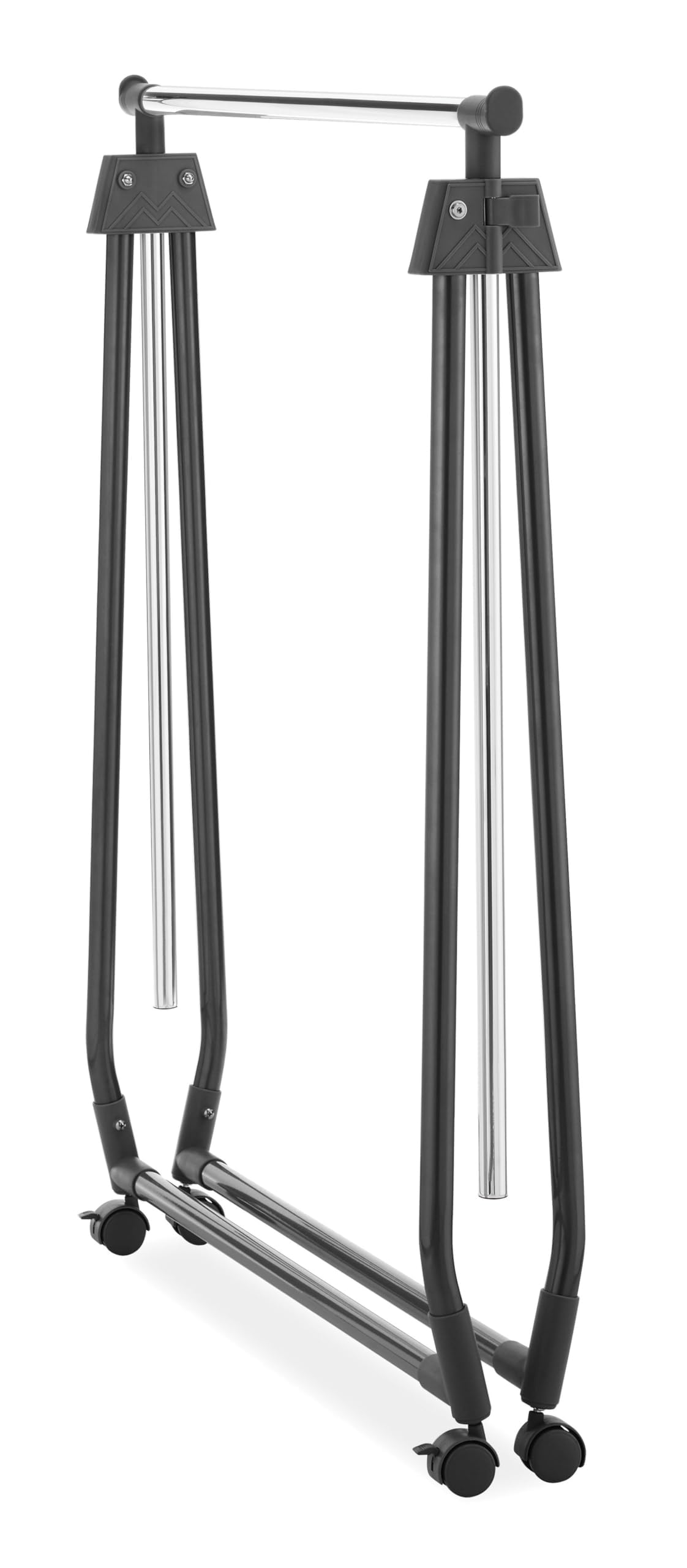 Whitmor black garment rack versatile for temporary wardrobe display.