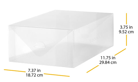 Whitmor Clear Vue protective transparent box shields shoes from dust and moisture.