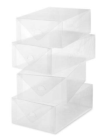 Whitmor Clear Vue women's shoe box set of 4, assembled for organized closets.