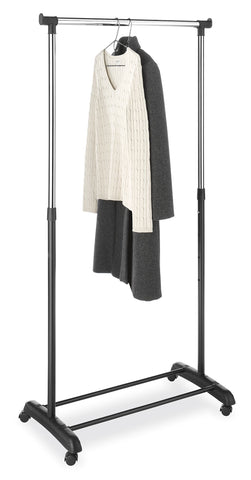 Whitmor Deluxe adjustable garment rack with height range for flexible closet setup.