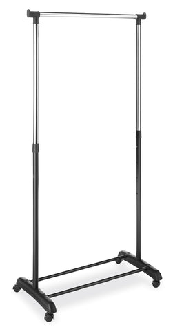 Whitmor garment rack assembled dimensions are 18.375 by 36.25 by 68 inches.