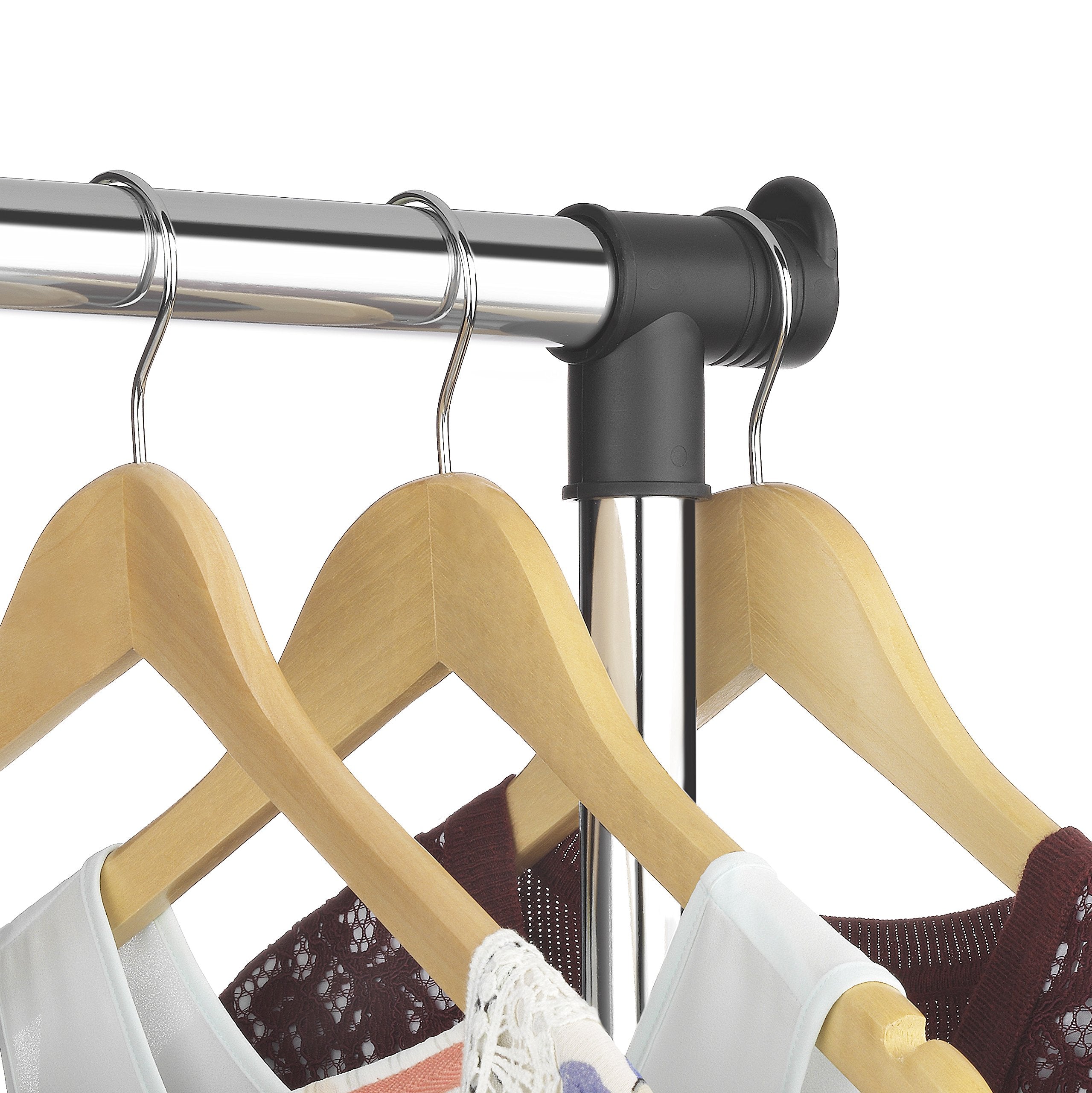 Whitmor bottom bars provide convenient shoes storage on the rack.