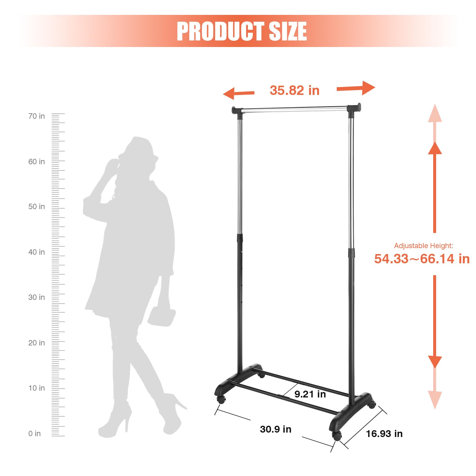 Whitmor rolling garment rack with wheels for effortless relocation.