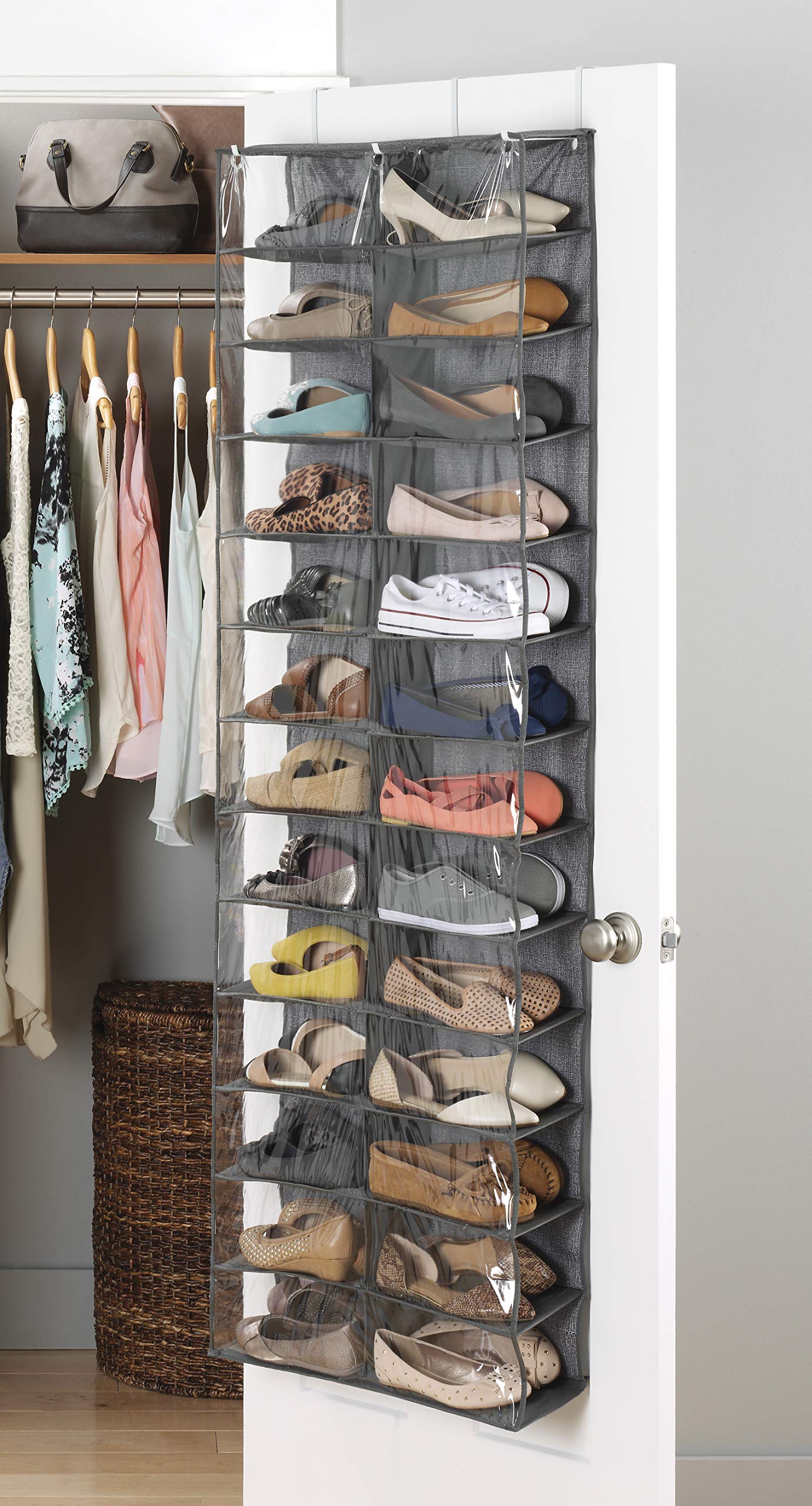 Whitmor over-the-door design saves floor space while keeping shoes organized.