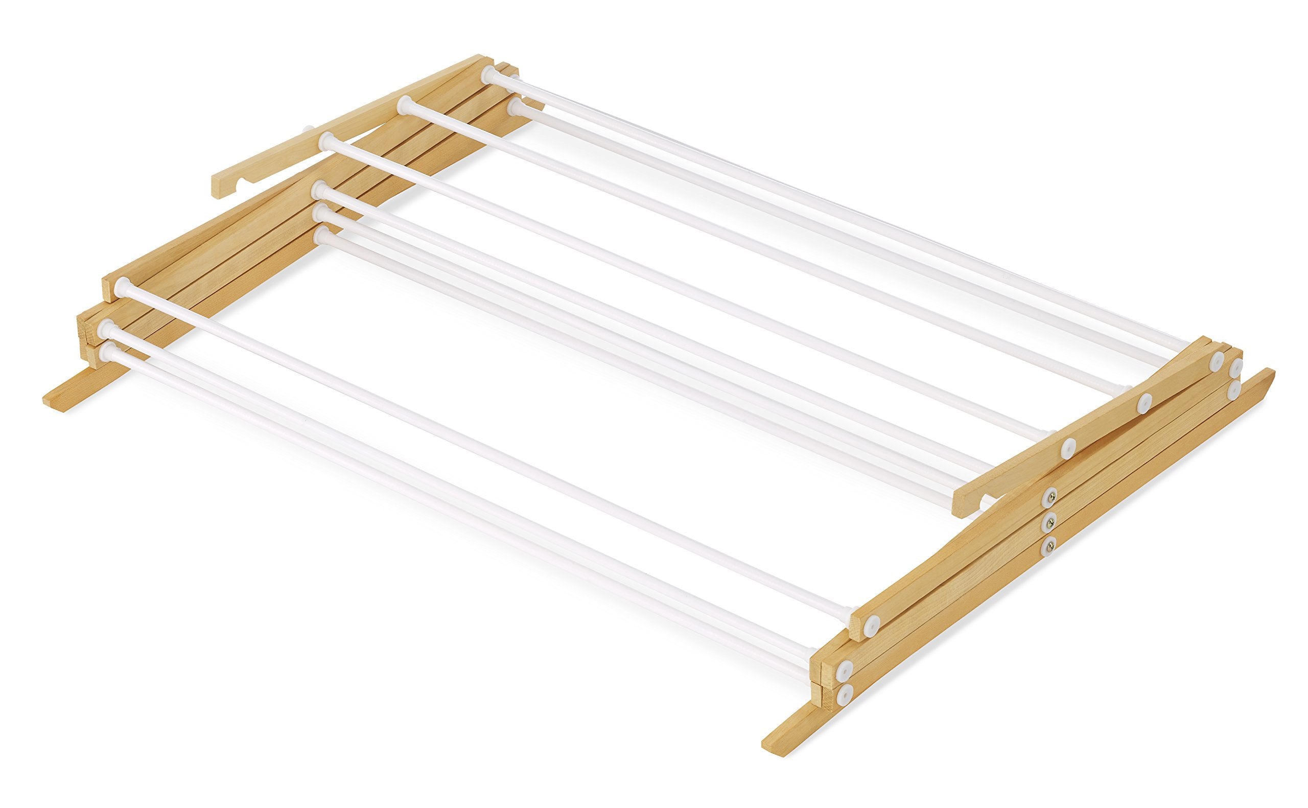 Whitmor wood drying rack showing assembled dimensions 17 by 29.5 by 43.5 inches