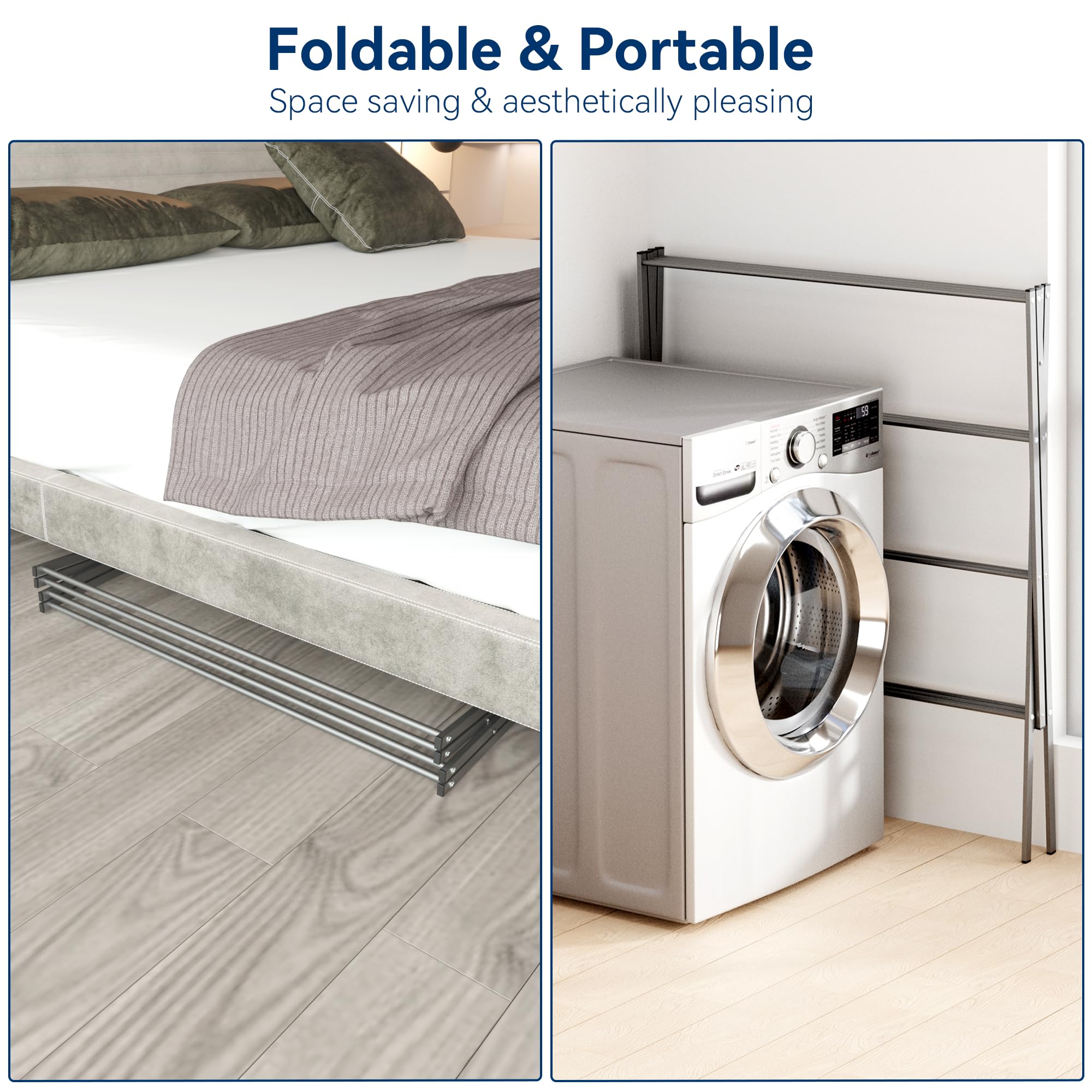 Whitmor clothes rack fits in apartments, dorms, or laundry rooms.