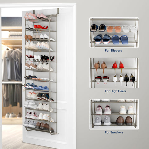 Whitmor durable metal and mesh construction supports up to 36 pairs.