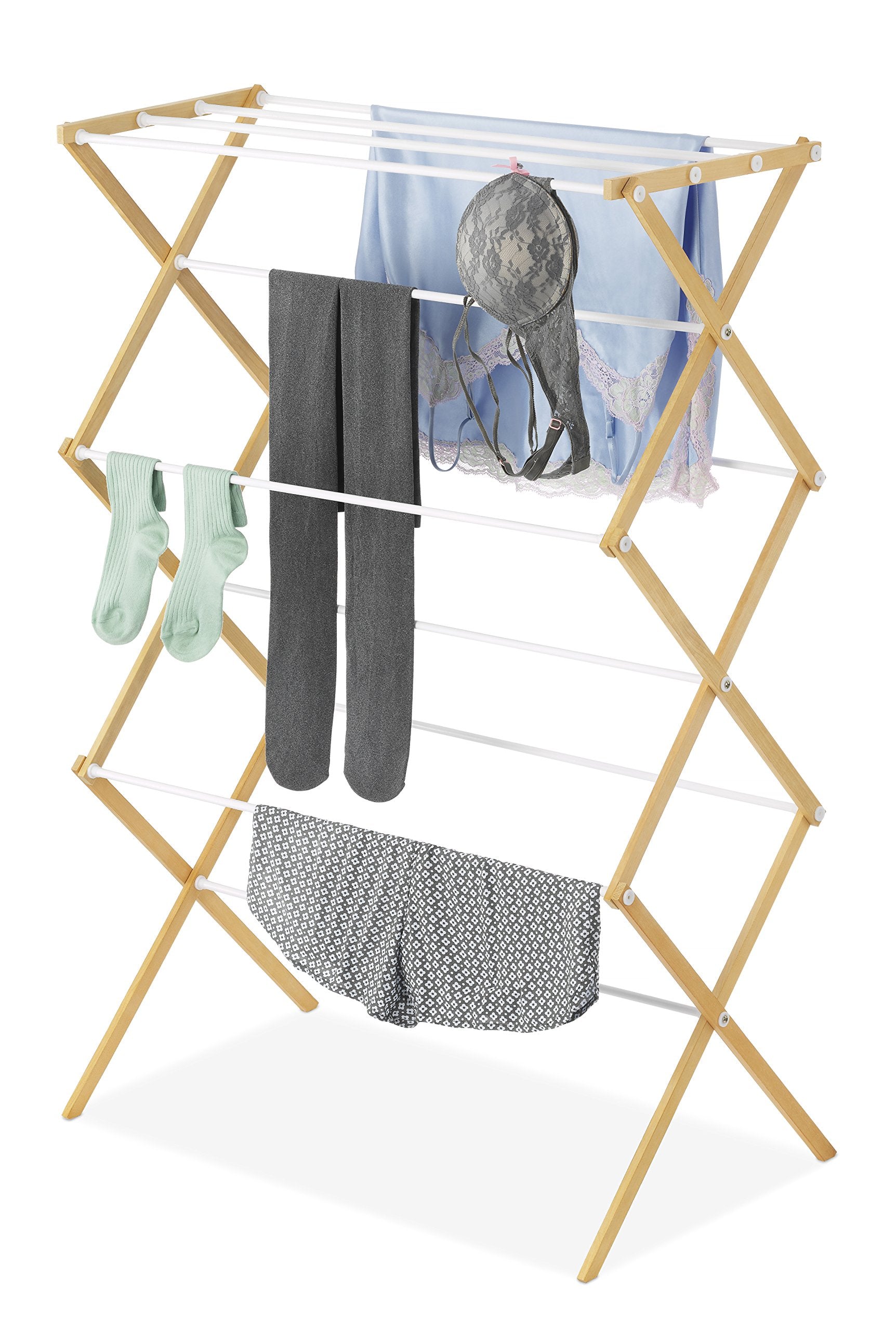 Whitmor foldable drying rack in accordion design for compact storage