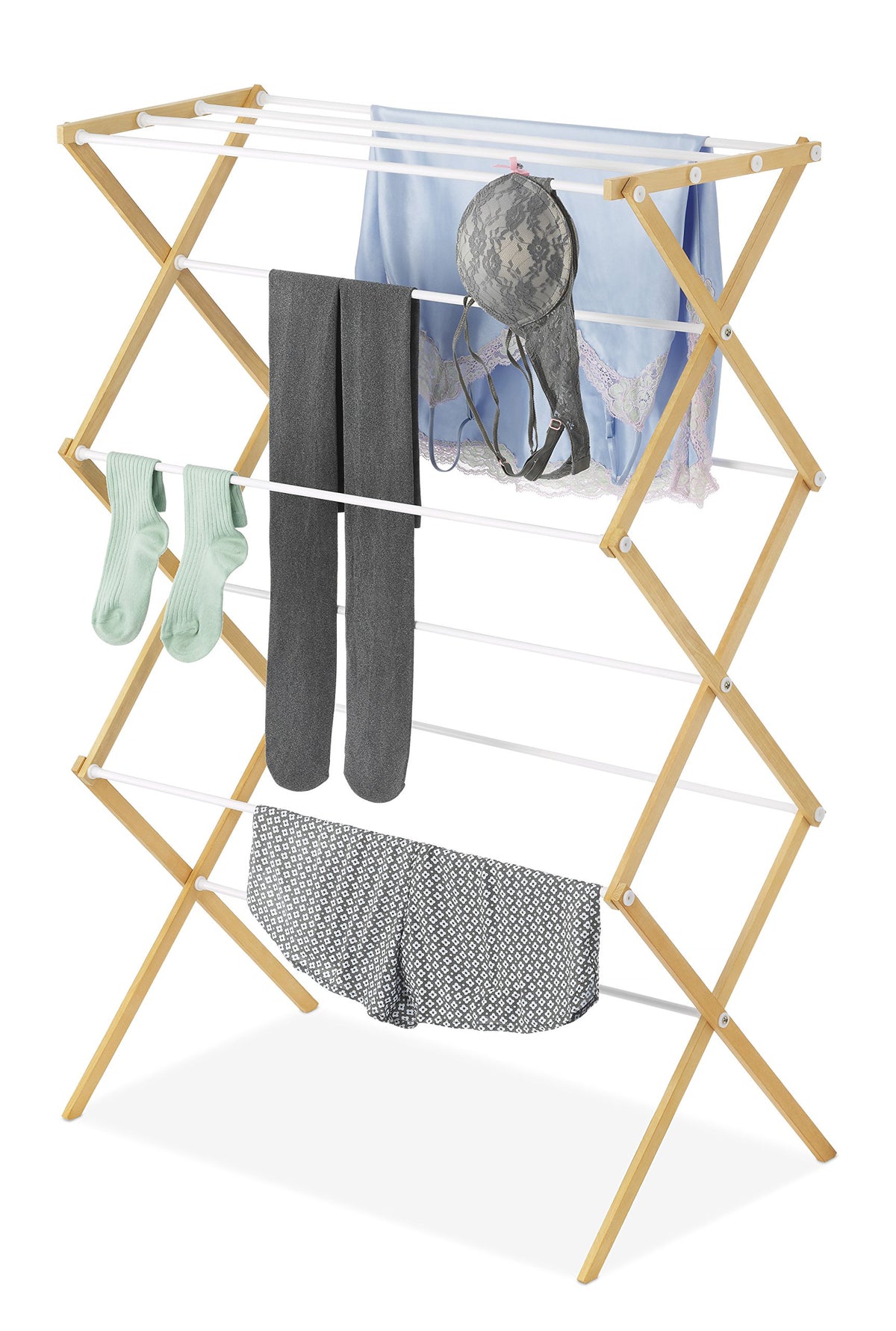 Whitmor foldable drying rack in accordion design for compact storage