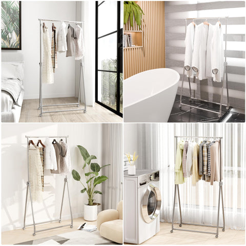Whitmor garment rack measures 35 by 19 inches for compact spaces.