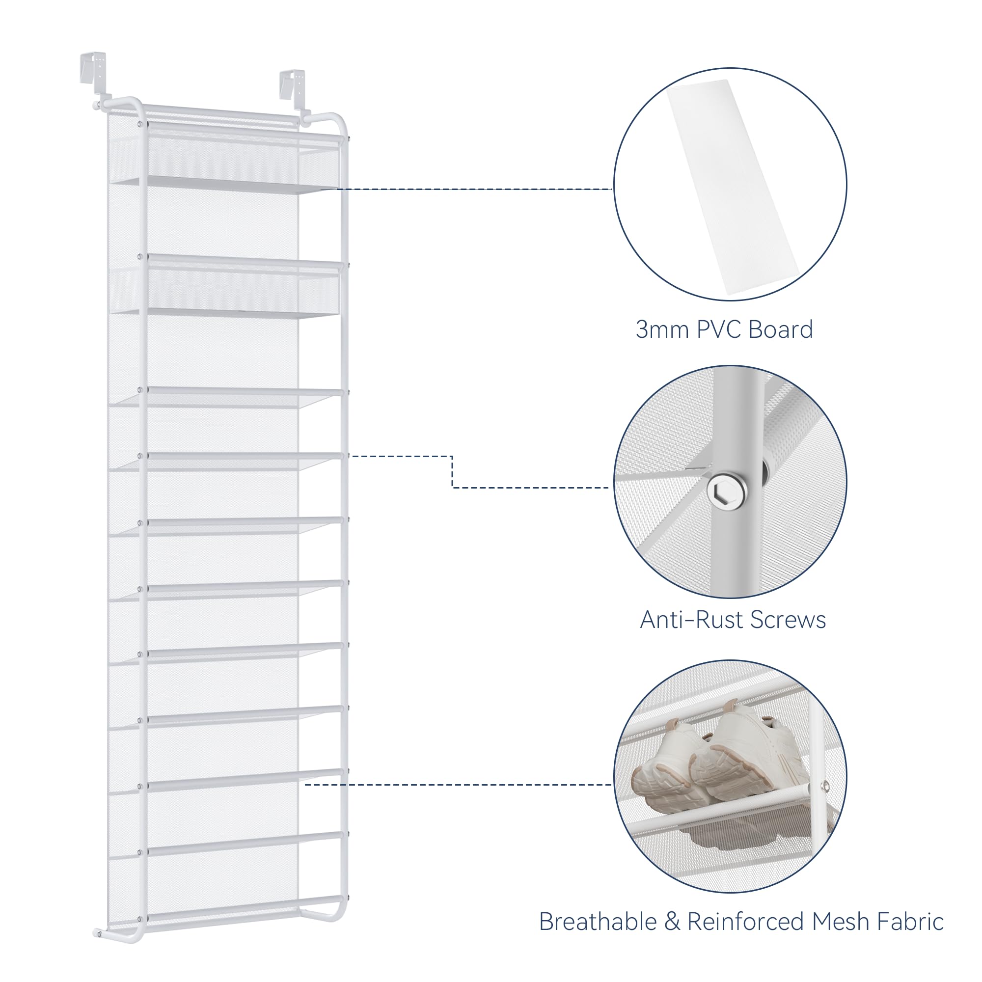 Whitmor mesh-lined back detail emphasizes door protection and shoe containment