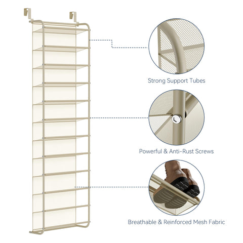 Whitmor metal frame with mesh back keeps shoes in place and doors scuff-free.