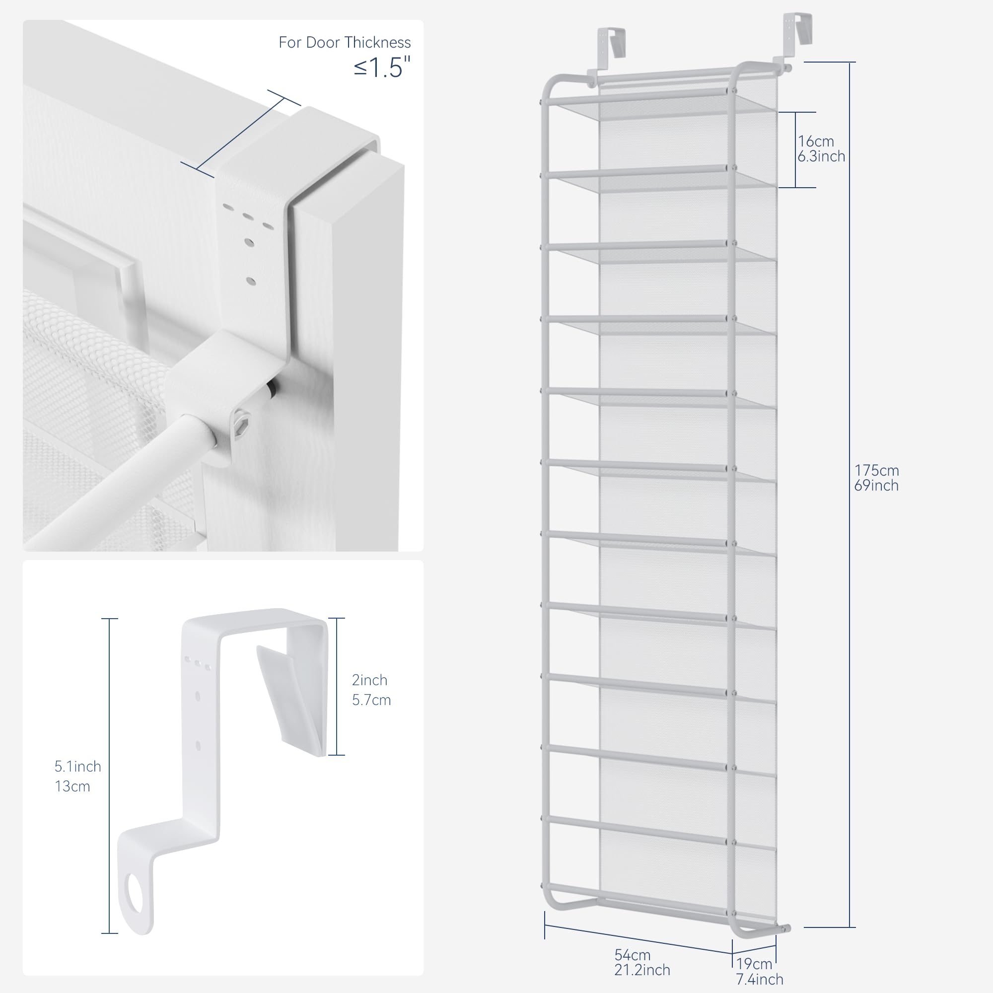 Whitmor metal frame with mesh back protects doors from scuffs and odors.