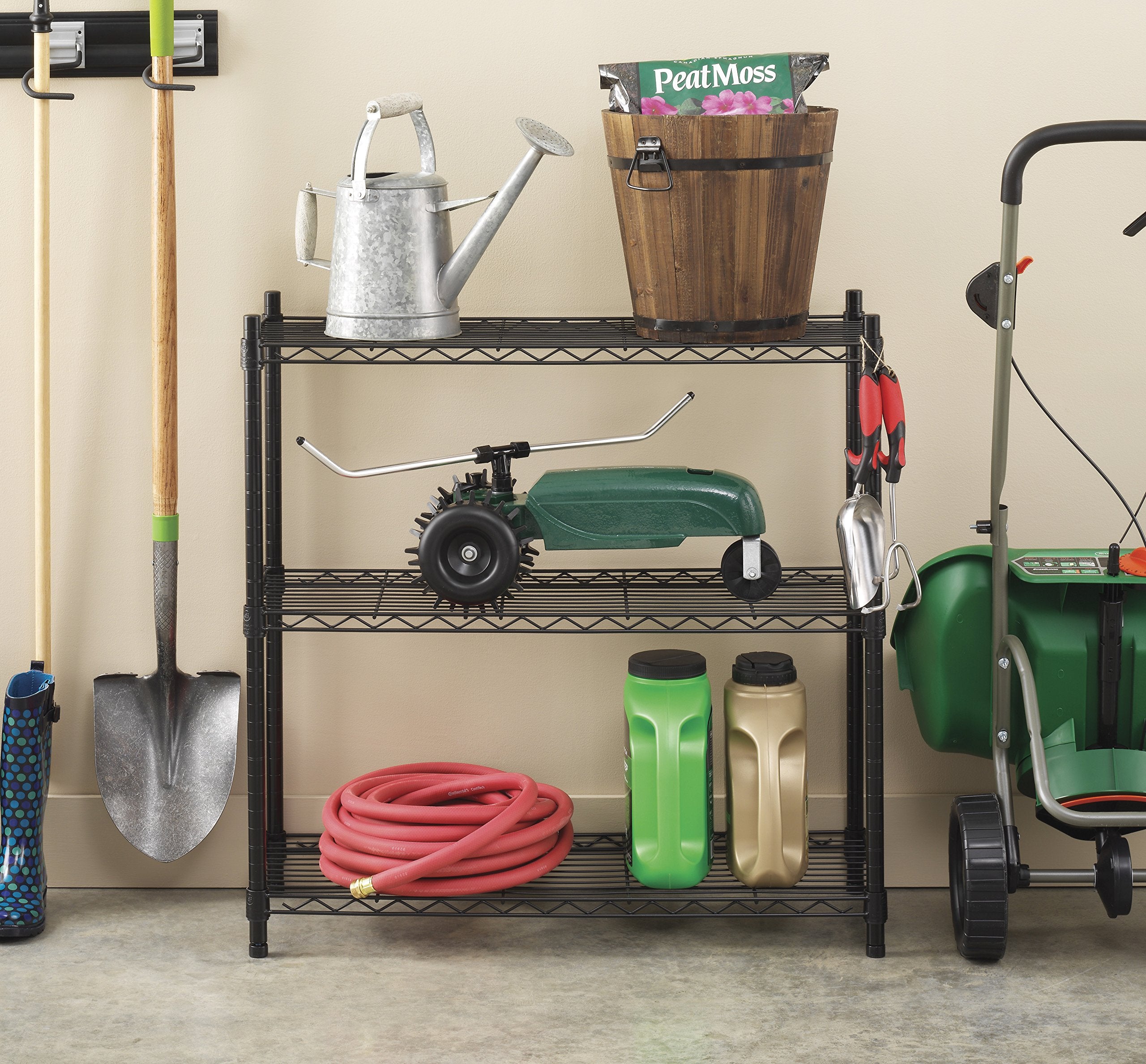 Whitmor metal shelves with durable chrome finish in close-up.