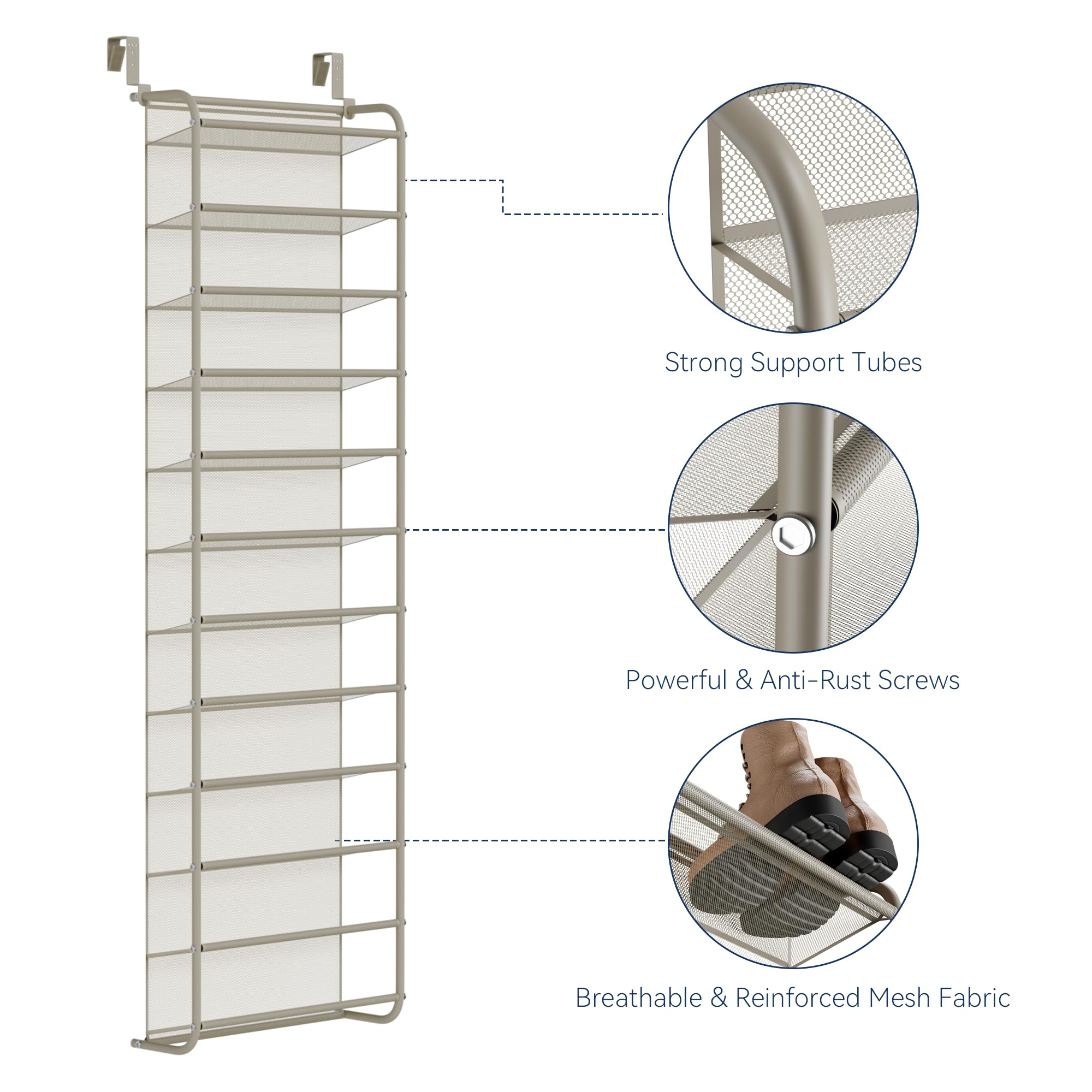 Whitmor over-door hooks adjust to fit various doors for easy setup.
