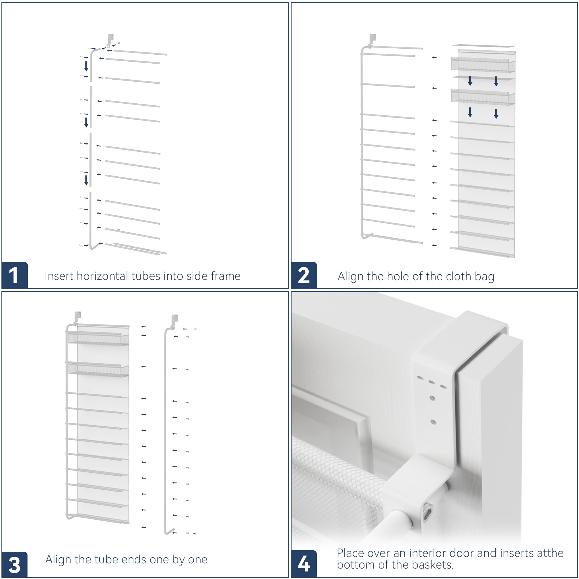 Whitmor over-the-door hooks show adjustable fit for different door sizes